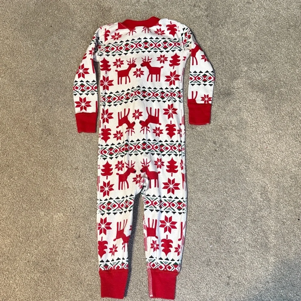 Hanna Andersson Christmas Reindeer Print Full Zip Open Footie Pajamas Size 2T